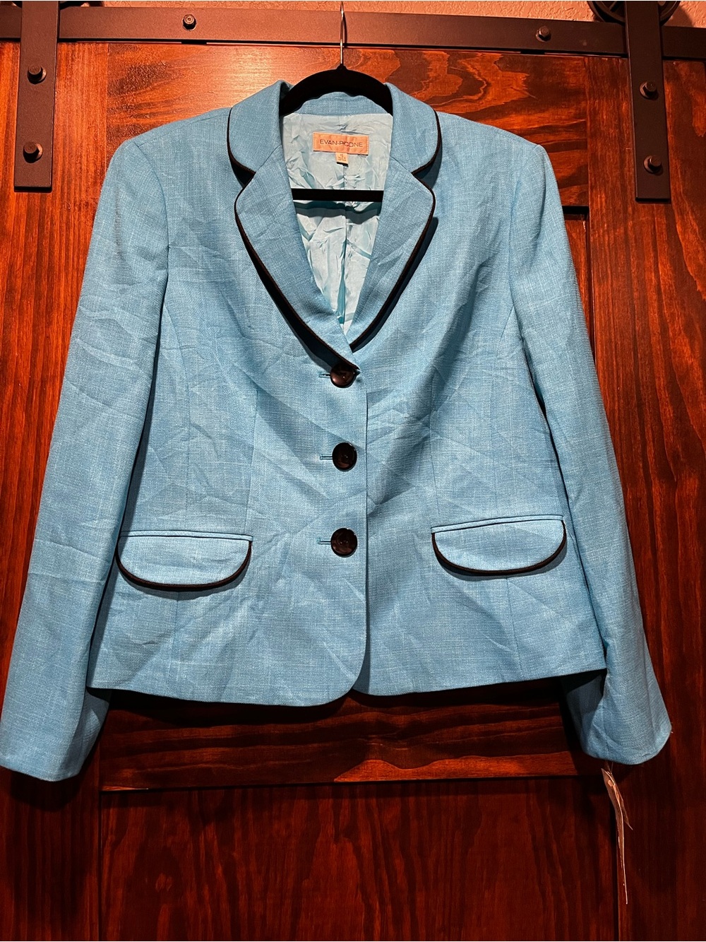 Evan-Picone Vintage-Inspired Teal Women's Blazer with Black Trim
